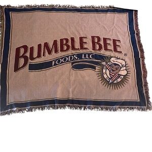 Vintage Bumble Bee Foods Woven Novelty Throw Blanket w/ Fringe Hem Fall